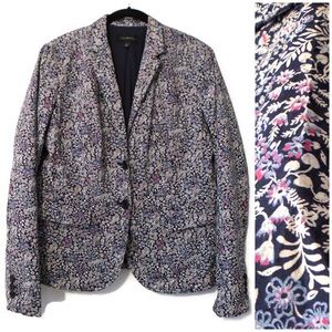 Talbots Spring Floral Flower Print Navy Blazer